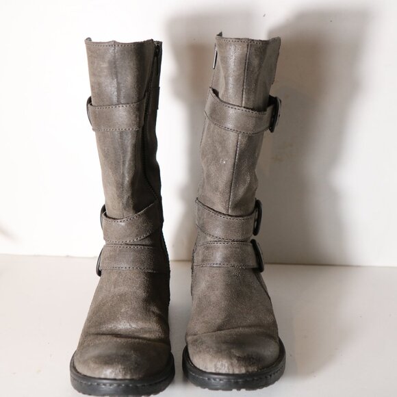 Born Croft 8  Boot Taupe Brown Leather Motorcycle Biker Side Zip Buckle Mid Calf - Picture 4 of 7